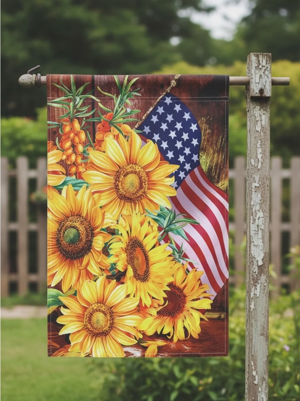Sunflower & American Garden Flag Decor - Yellow 12.5” x 18”
